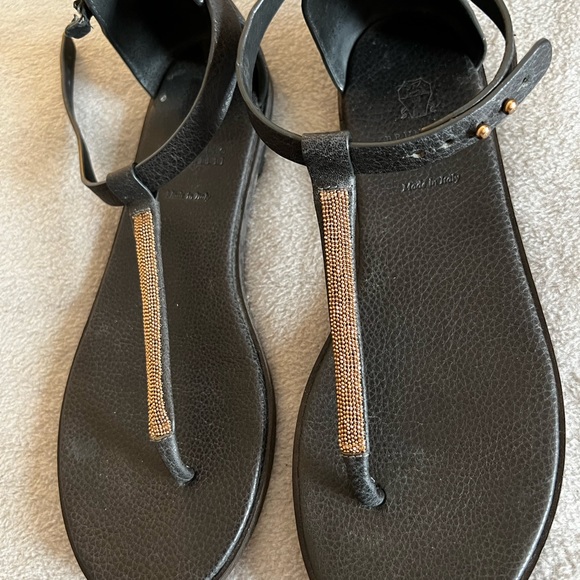 Brunello Cucinelli sandals, size 38, navy with rose gold color signature Monilli - Picture 6 of 7